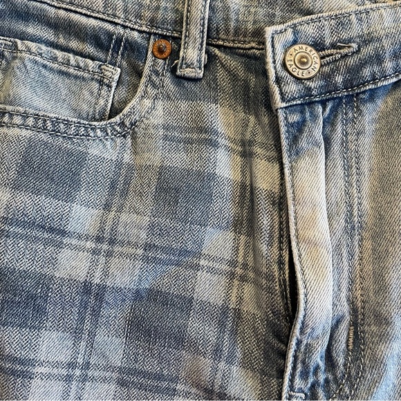 American Eagle Denim Shorts Sz 4Half Blue Plaid Highest Rise Mom Summer Casual - Picture 12 of 12